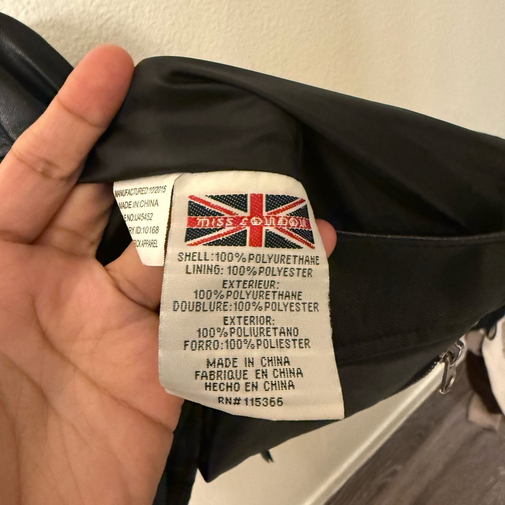 Miss London Black Leather Jacket with Fringe - Picture 3 of 6